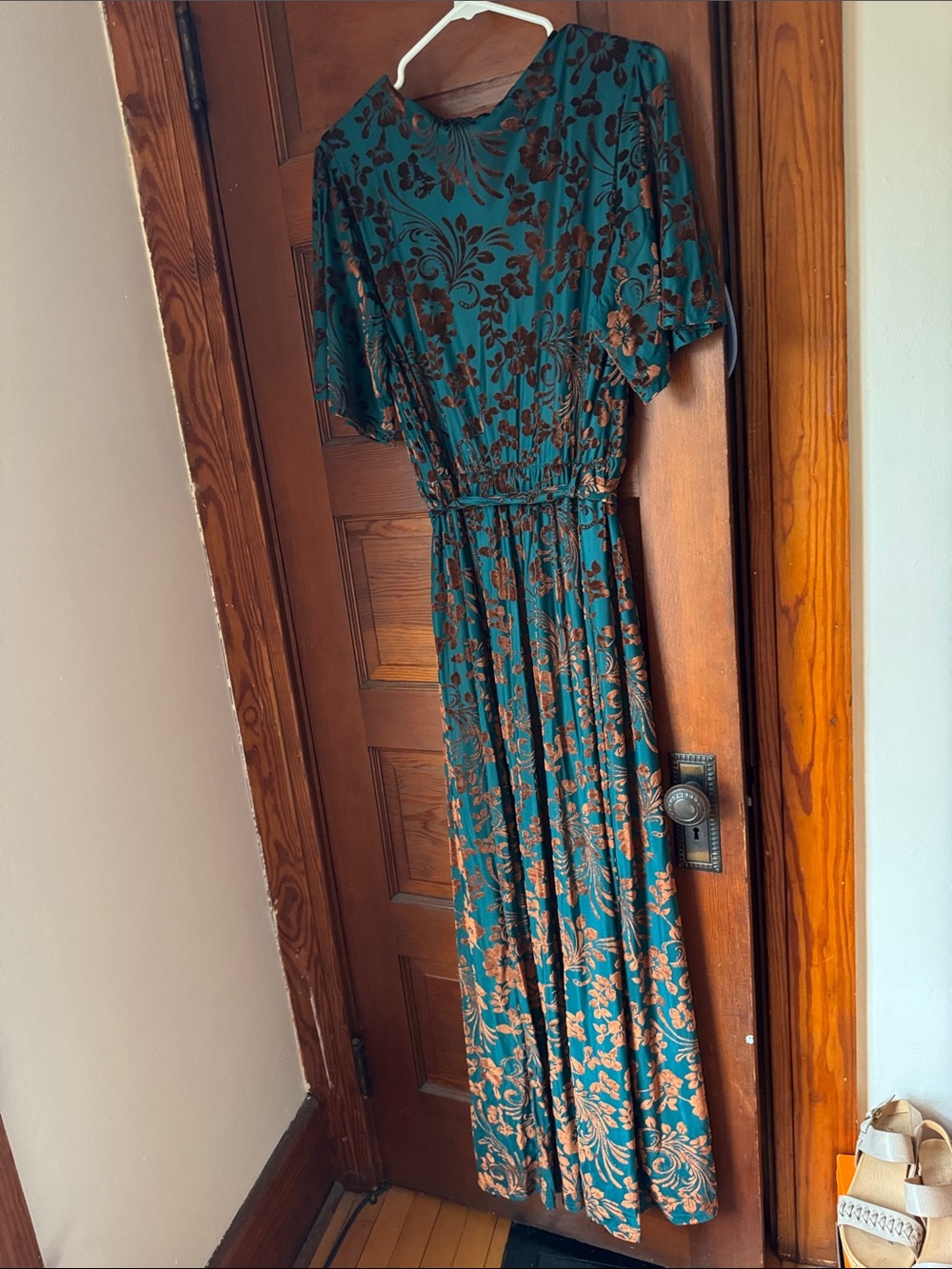 Teal Floral Wrap Maxi Dress with Belt - Picture 3 of 3